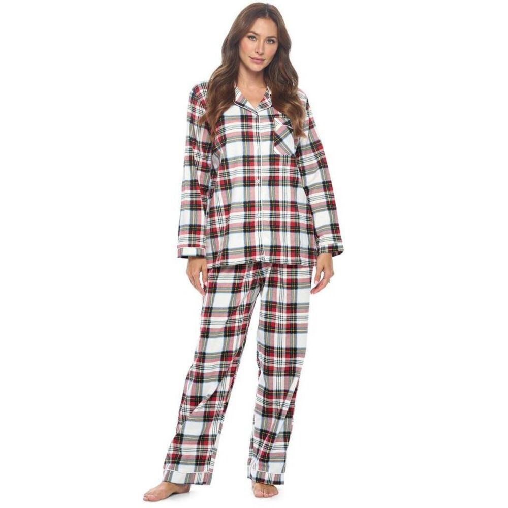 Casual Nights -  Women's Flannel Long Sleeve Button D White